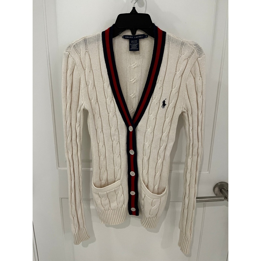 Ralph Lauren Womens Cable Knit Cashmere Blend Cardigan Preppy Academia XS